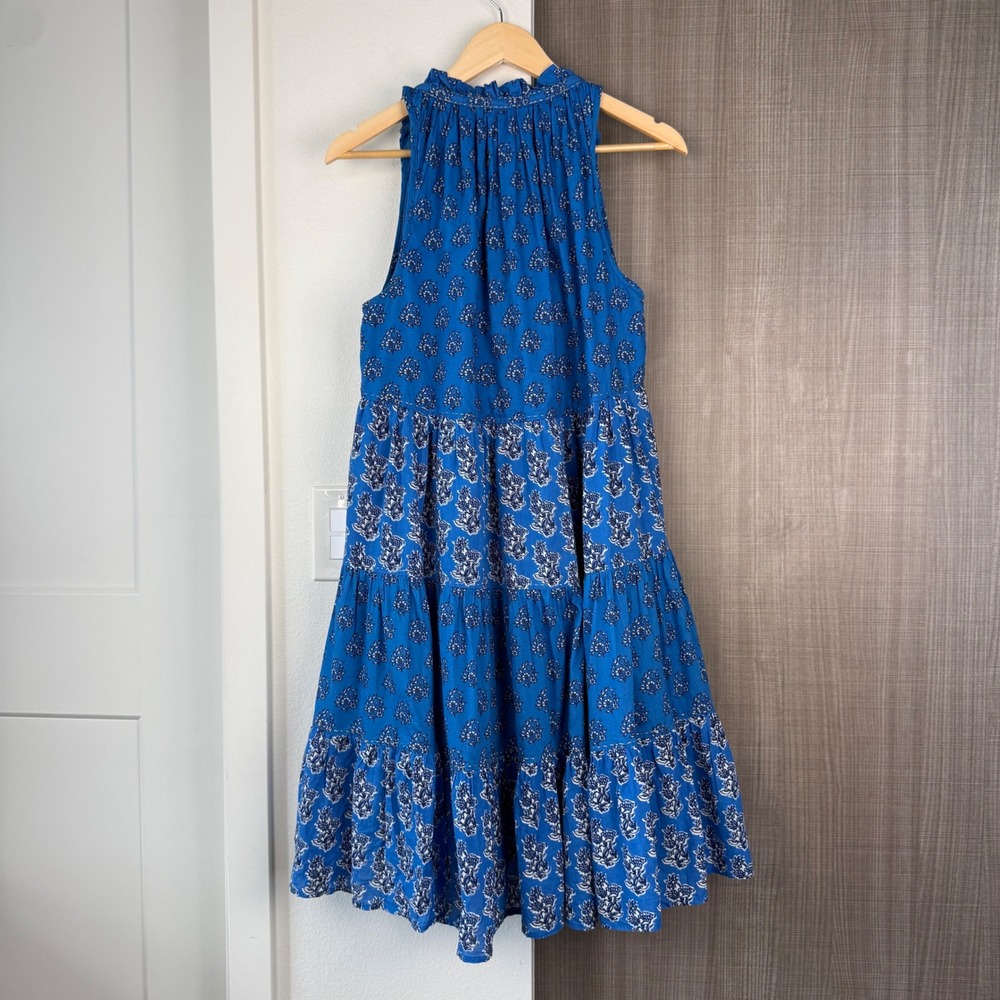 Ro's Garden Anthropologie Blue Sofia Tiered Mini Dress Boho Size Medium - Picture 8 of 12